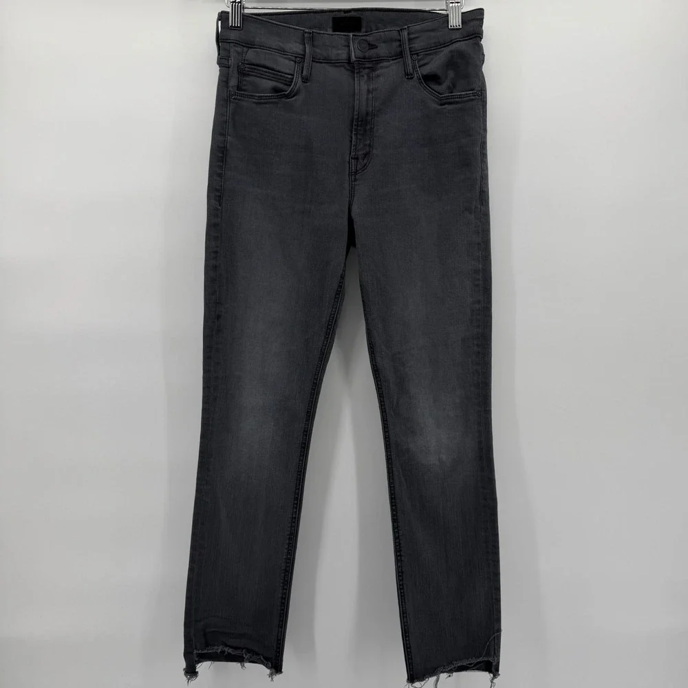 Mother The Mid Rise Dazzler Ankle Step Fray Jeans Women 29 Dark Grey
